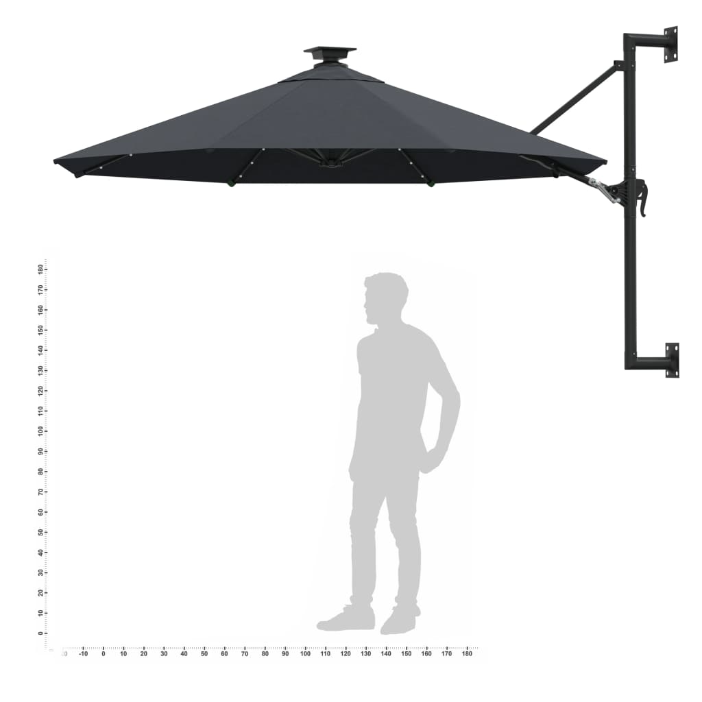 Wandparasol Met Led's En Metalen Paal 300 Cm Antracietkleurig