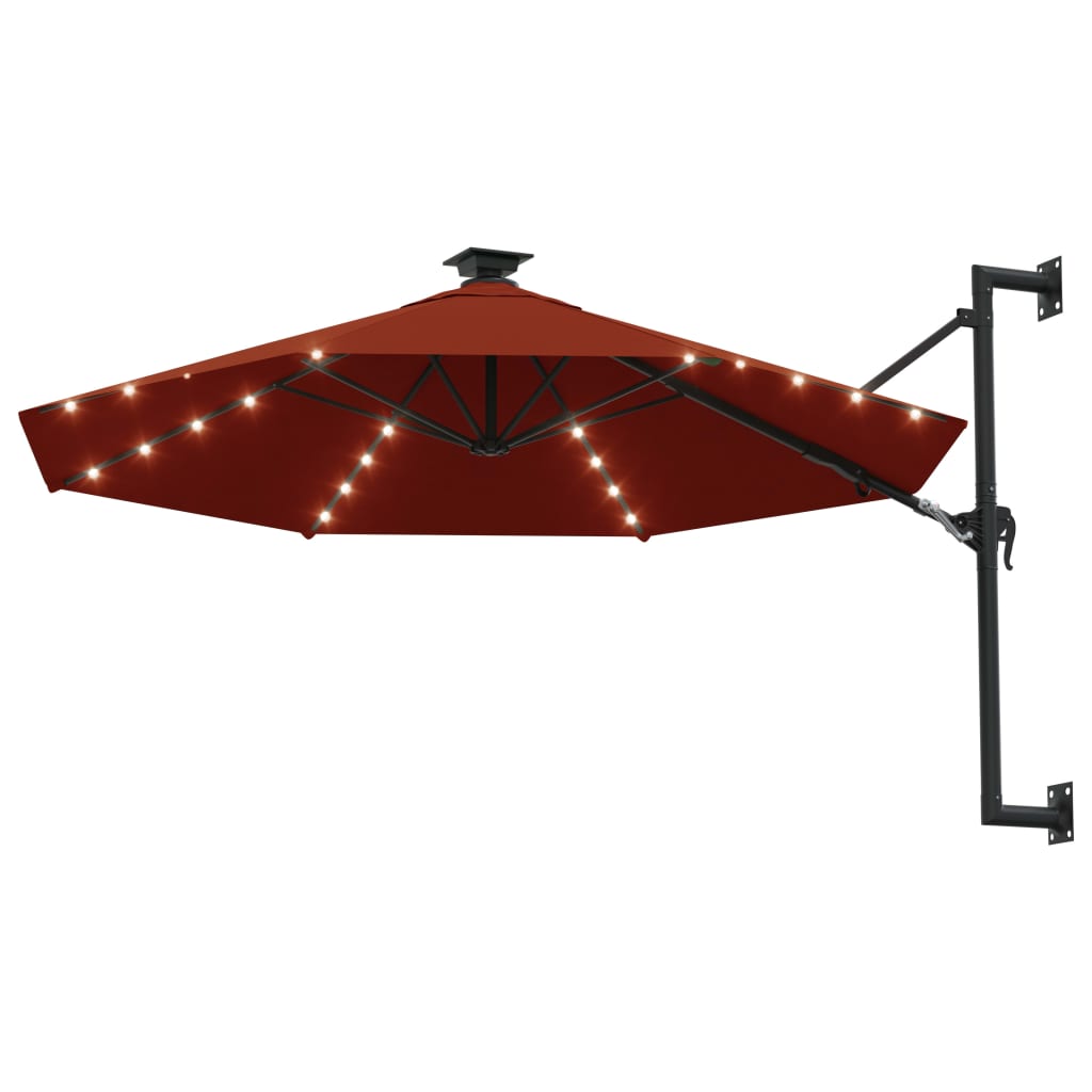 Wandparasol met LED's 300 cm terracottakleurig
