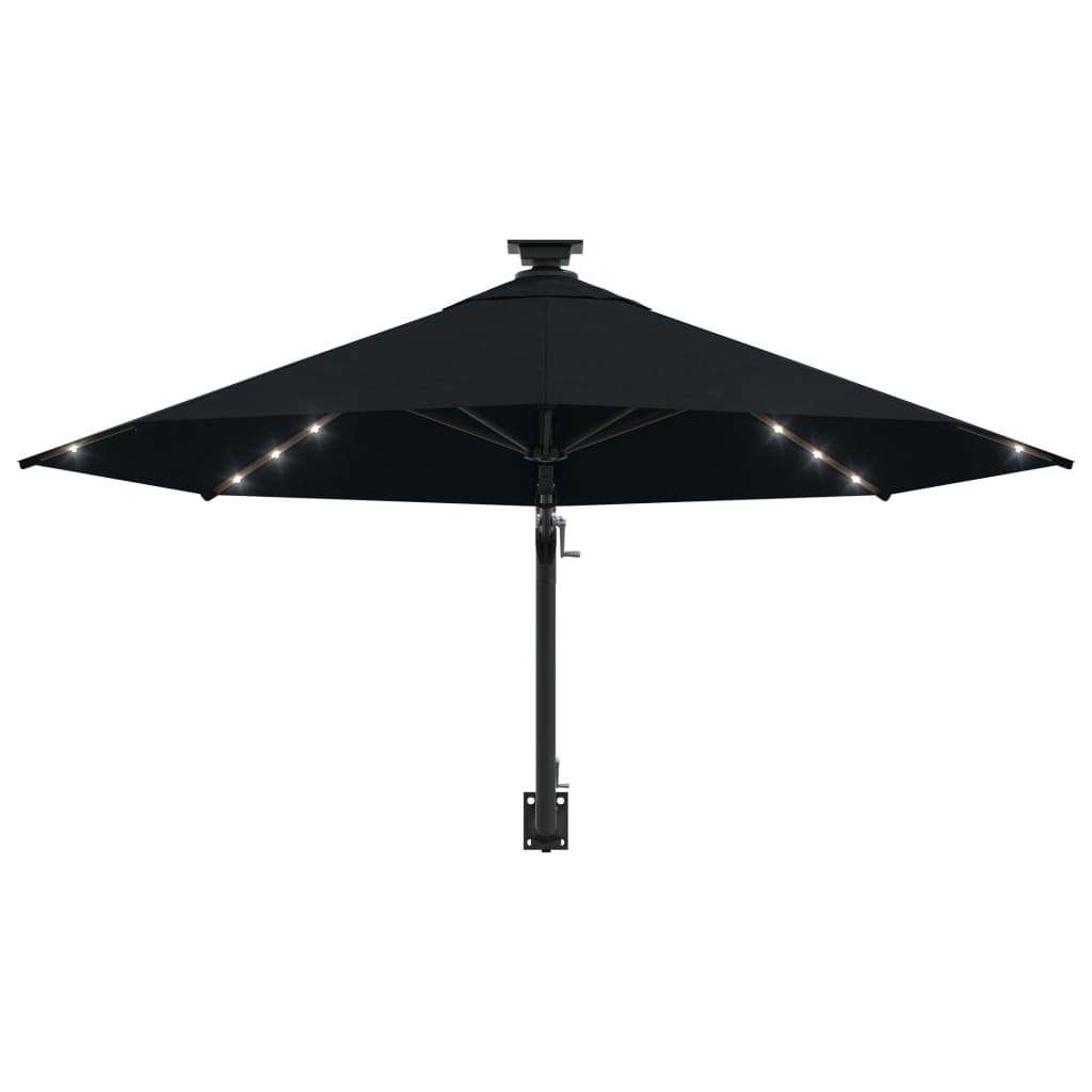 Wandparasol met LED's 300 cm zwart