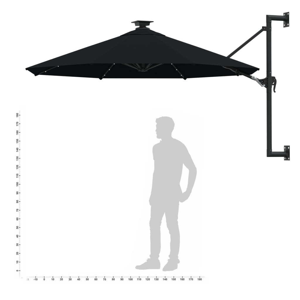 Wandparasol met LED's 300 cm zwart