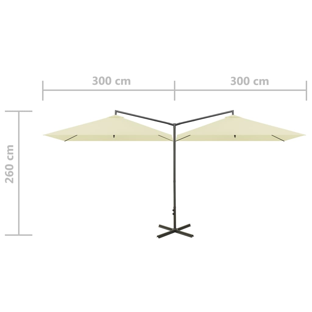 Parasol dubbel met stalen paal 600x300 cm zandkleurig