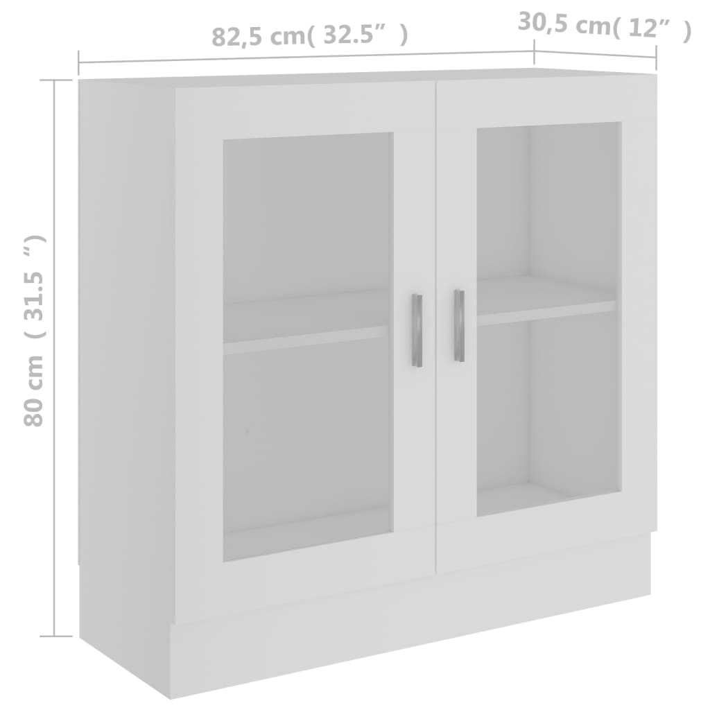 Vitrinekast 82,5X30,5X80 Cm Bewerkt Hout Wit 1 82.5 x 30.5 x 80 cm