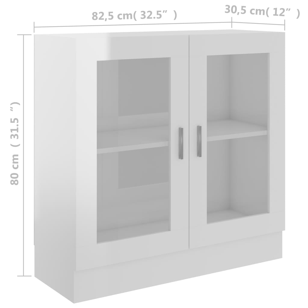 Vitrinekast 82,5X30,5X80 Cm Spaanplaat Hoogglans Wit 1 82.5 x 30.5 x 80 cm