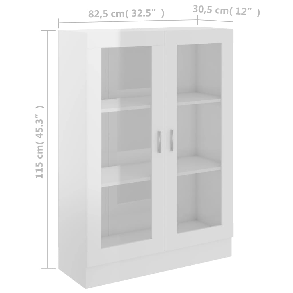 Vitrinekast 82,5X30,5X115 Cm Spaanplaat Hoogglans Wit 82.5 x 30.5 x 115 cm