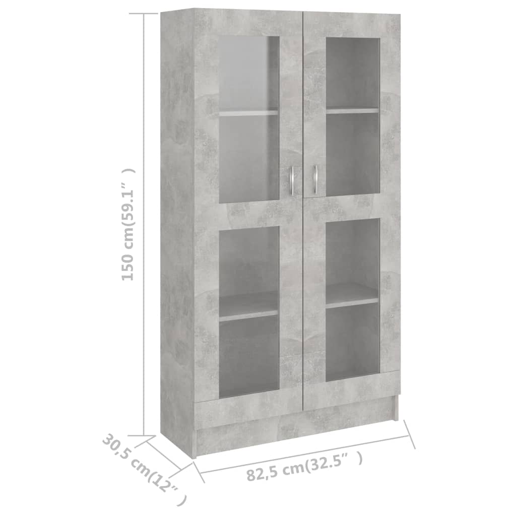 Vitrinekast 82,5X30,5X150 Cm Spaanplaat Betongrijs 82.5 x 30.5 x 150 cm