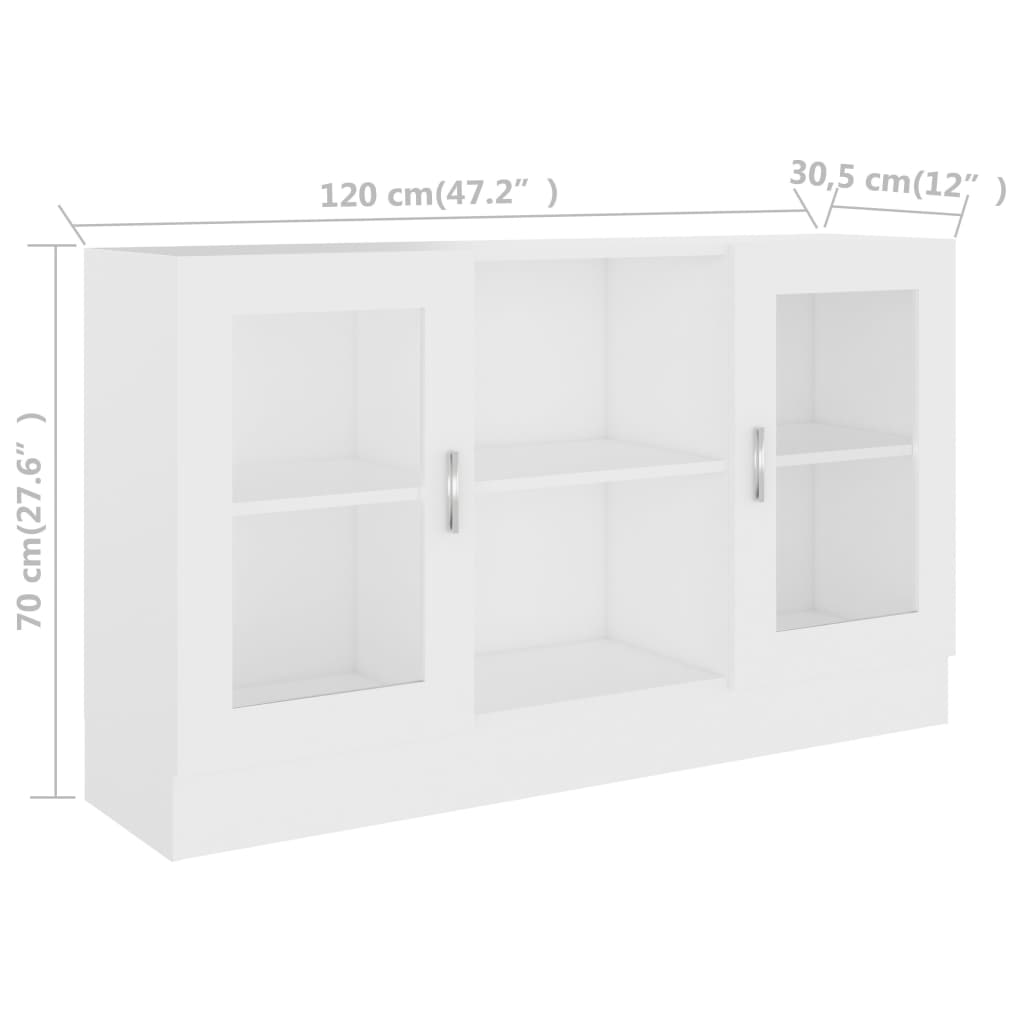 Vitrinekast 120X30,5X70 Cm Spaanplaat Wit Bewerkt hout en glas