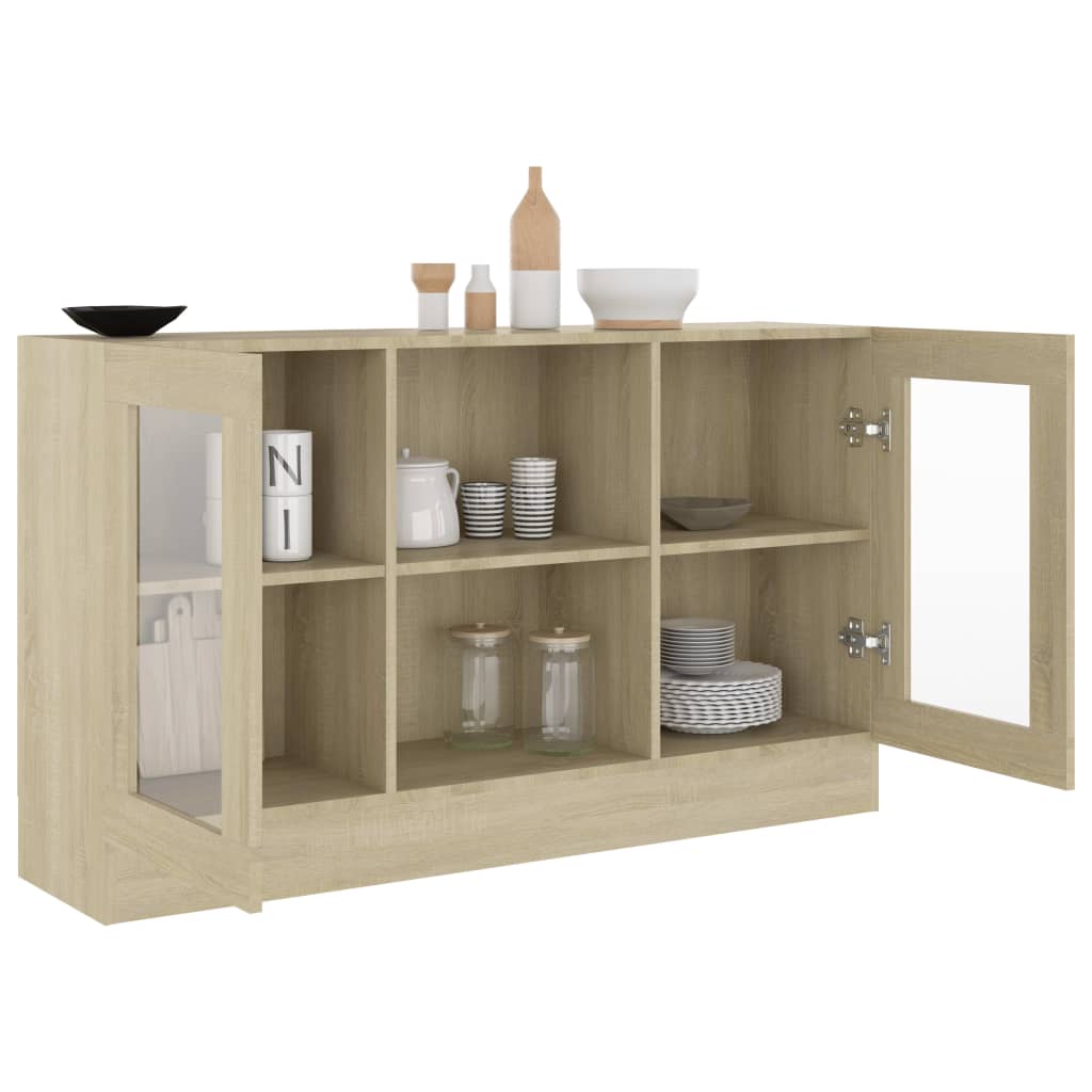 Vitrinekast 120X30,5X70 Cm Spaanplaat Sonoma Eikenkleurig Bewerkt hout en glas