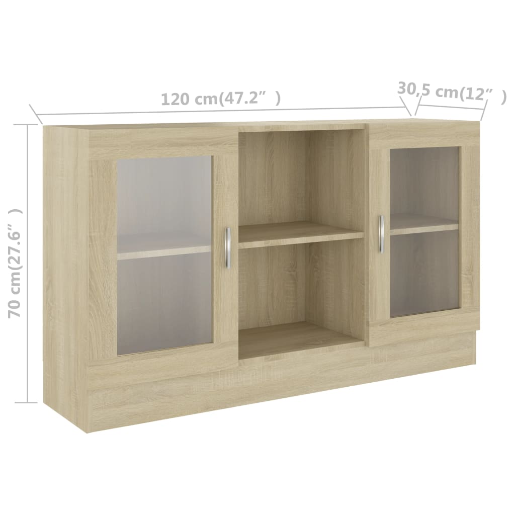 Vitrinekast 120X30,5X70 Cm Spaanplaat Sonoma Eikenkleurig Bewerkt hout en glas