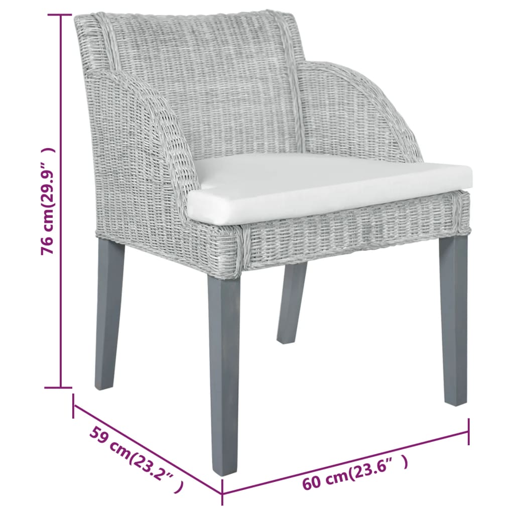 Eetkamerstoelen 2 st met kussens natuurlijk rattan grijs