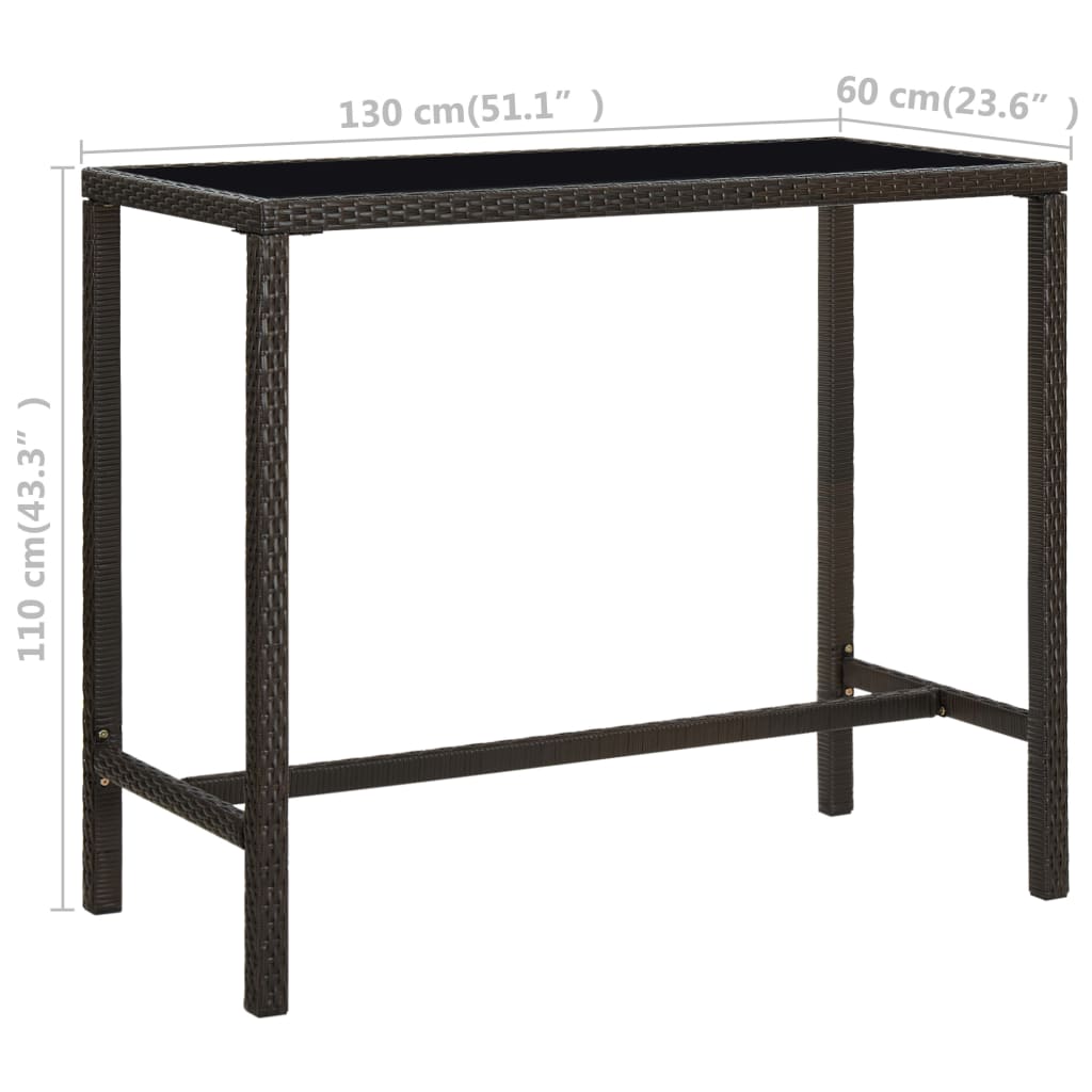 Tuinbartafel Poly Rattan En Glas 130 x 60 x 110 cm Bruin