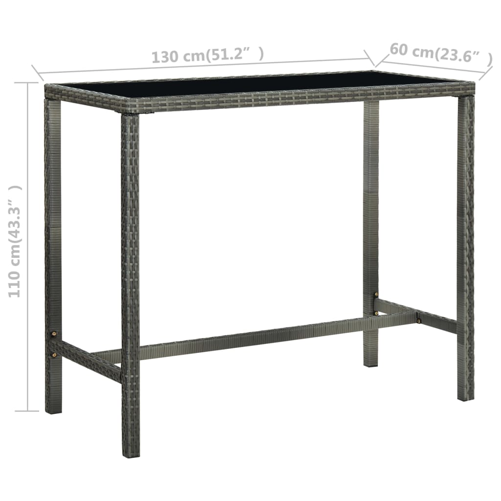 Tuinbartafel Poly Rattan En Glas 130 x 60 x 110 cm Grijs