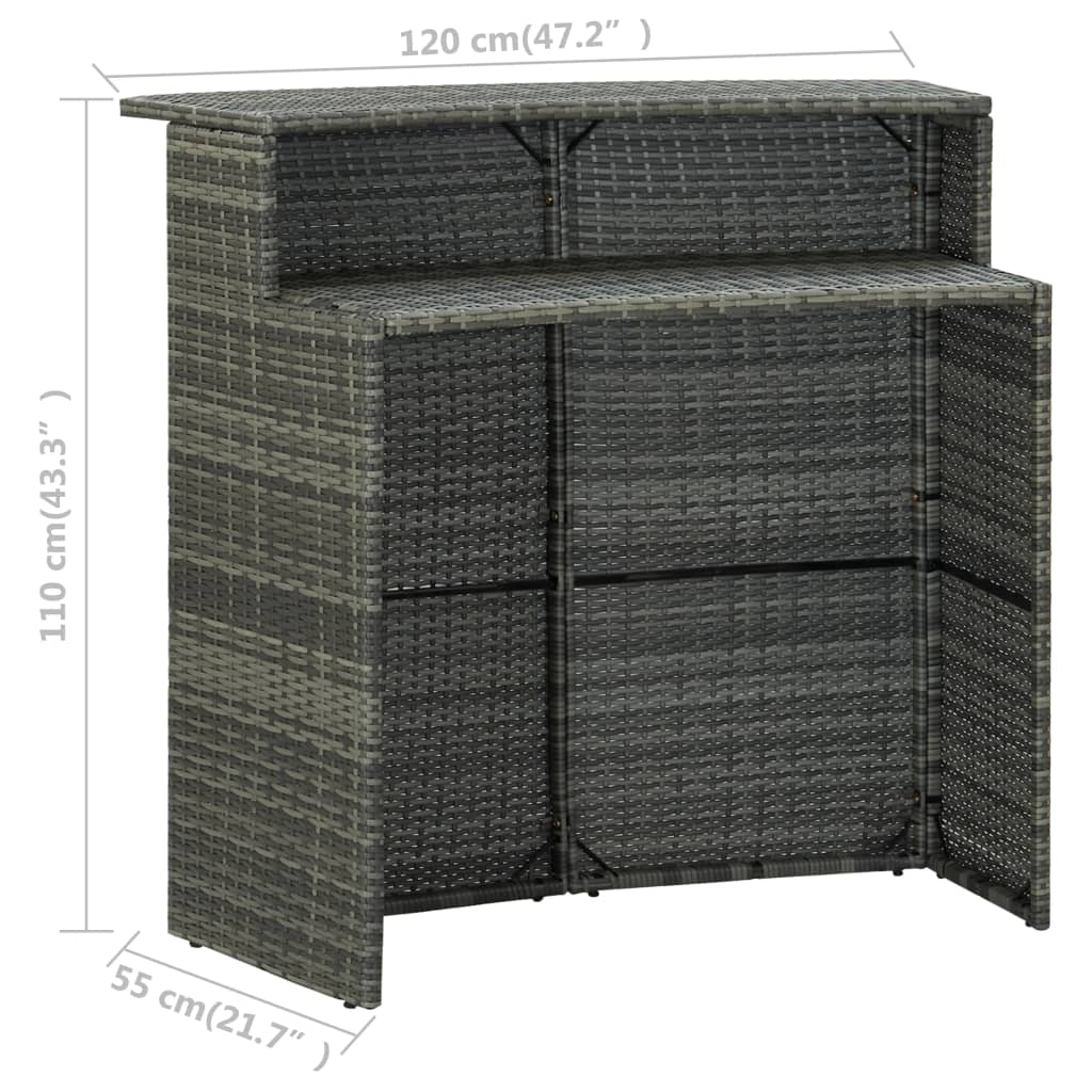 Tuinbartafel 20X55X0 Cm Poly Rattan Grijs