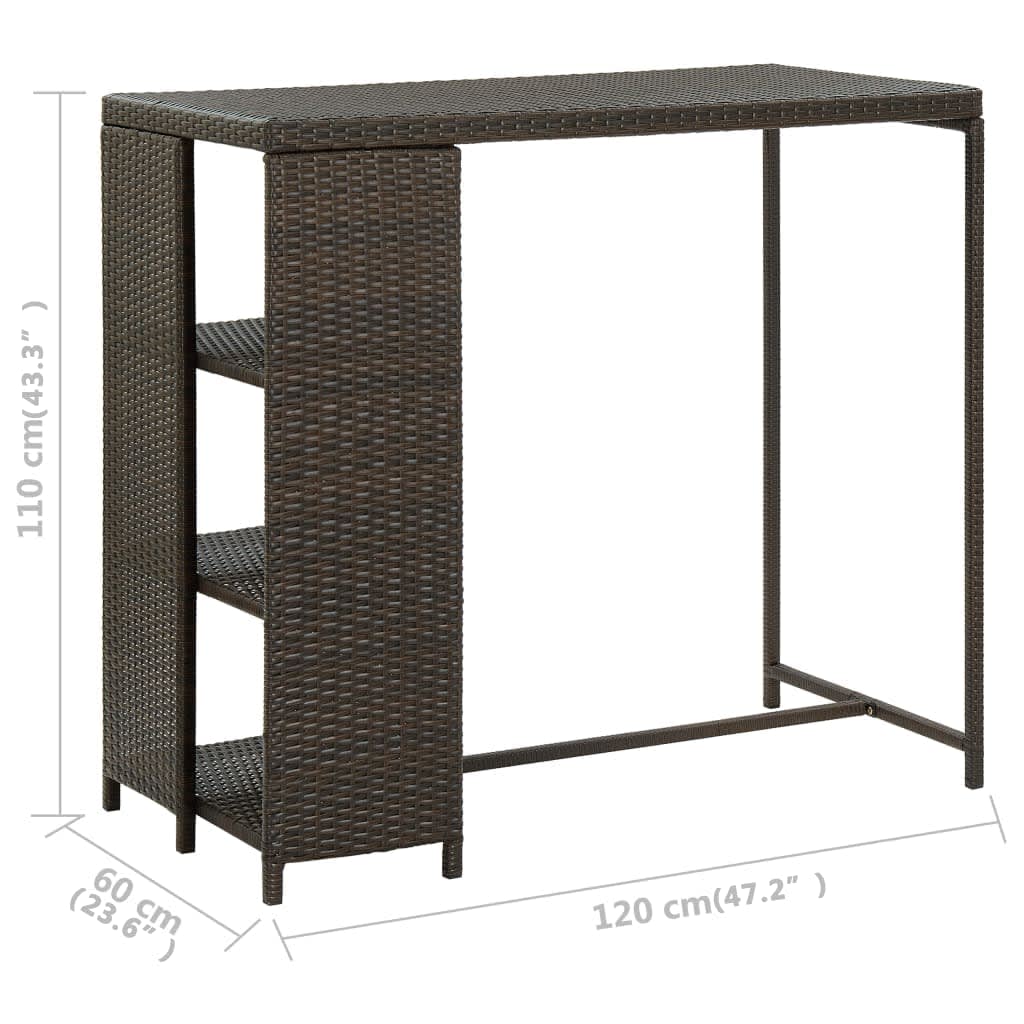 Bartafel Met Opbergrek 20X60X0 Cm Poly Rattan Bruin