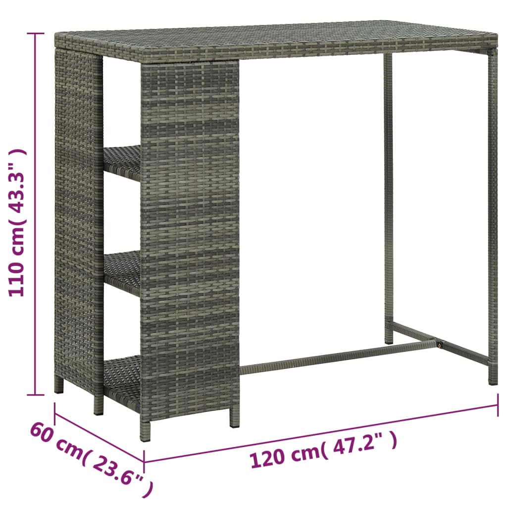 Bartafel Met Opbergrek 20X60X0 Cm Poly Rattan Grijs