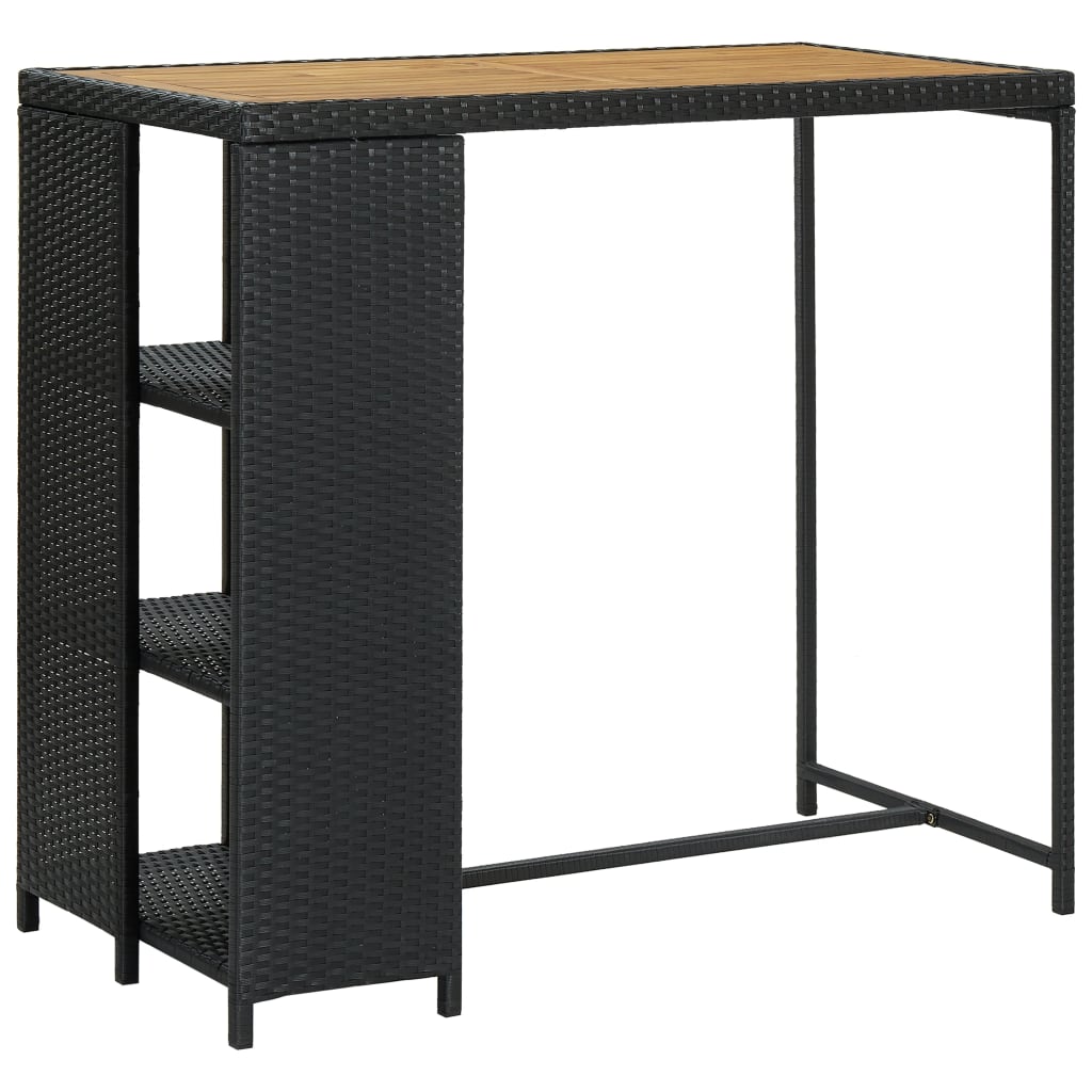 Bartafel Met Opbergrek 20X60X0 Cm Poly Rattan Zwart en bruin