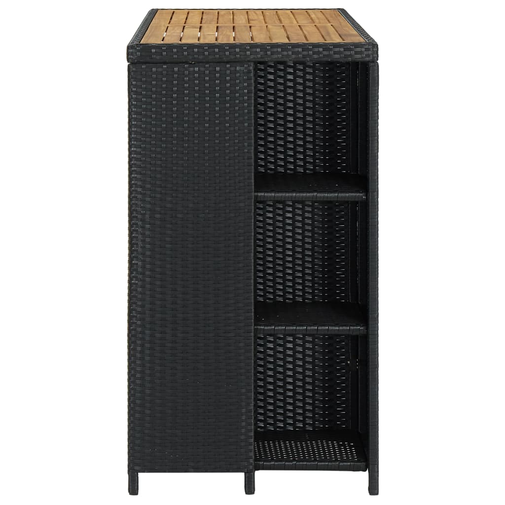 Bartafel Met Opbergrek 20X60X0 Cm Poly Rattan Zwart en bruin