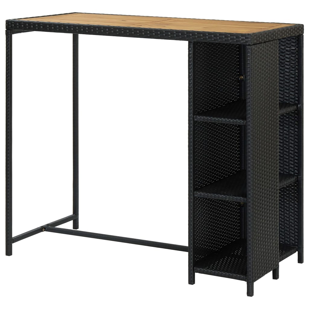 Bartafel Met Opbergrek 20X60X0 Cm Poly Rattan Zwart en bruin