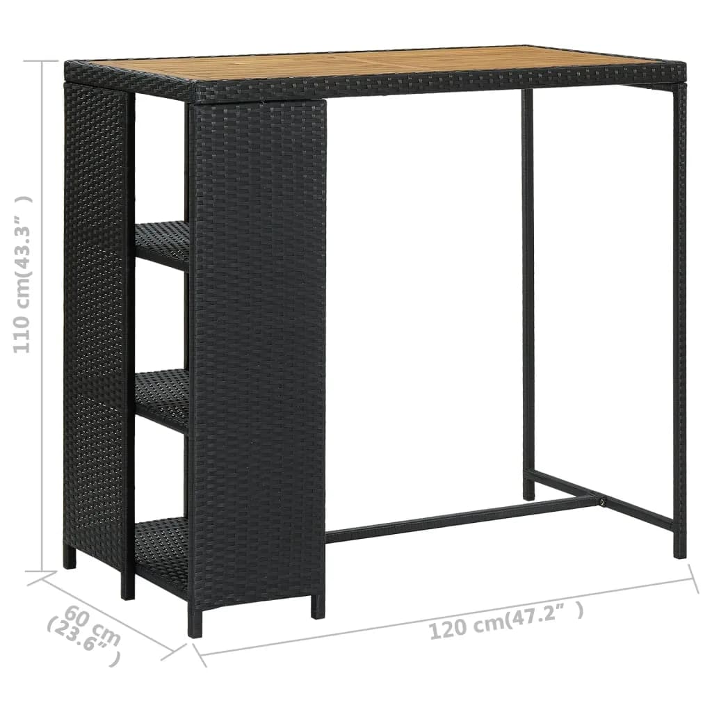 Bartafel Met Opbergrek 20X60X0 Cm Poly Rattan Zwart en bruin