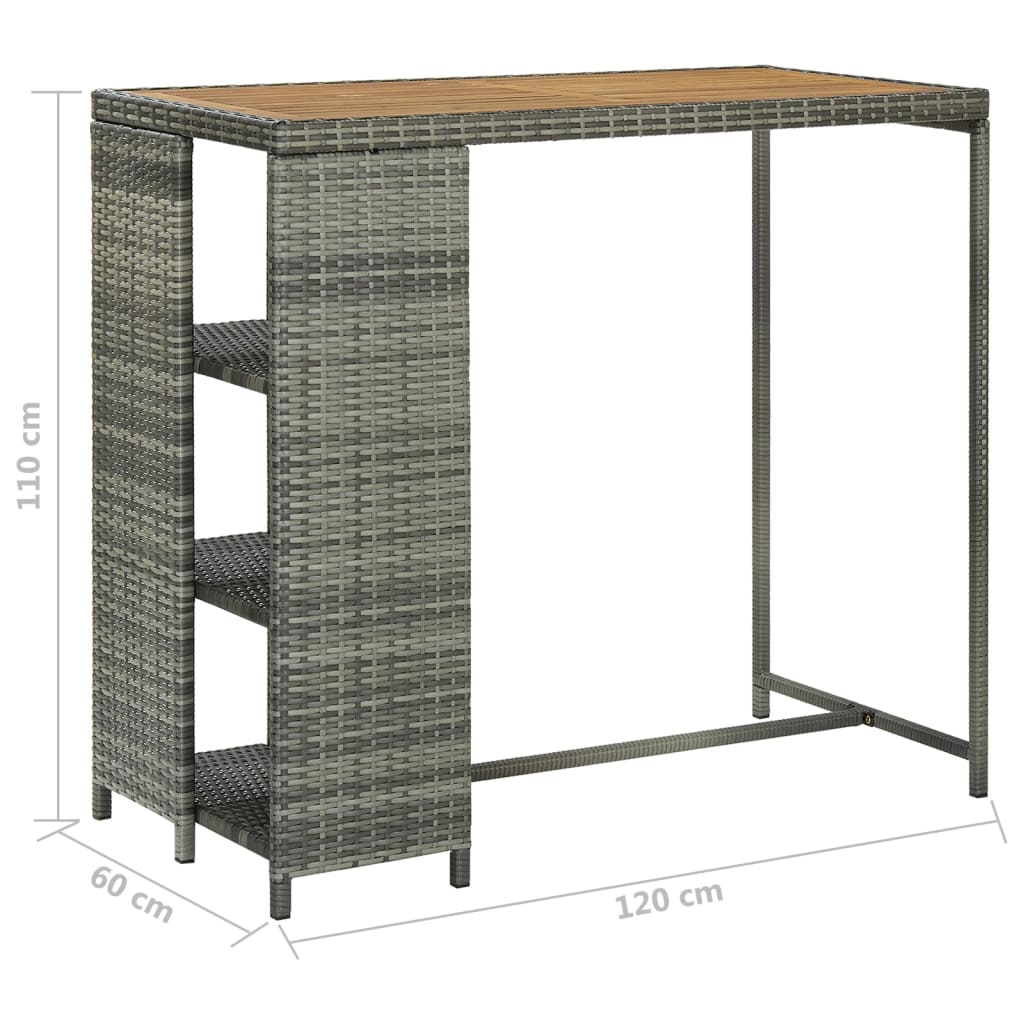 Bartafel Met Opbergrek 20X60X0 Cm Poly Rattan Grijs en bruin