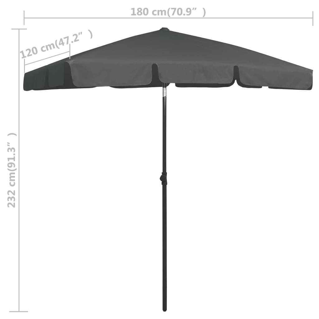 Strandparasol 180X120 Cm Antracietkleurig 180 x 120 cm