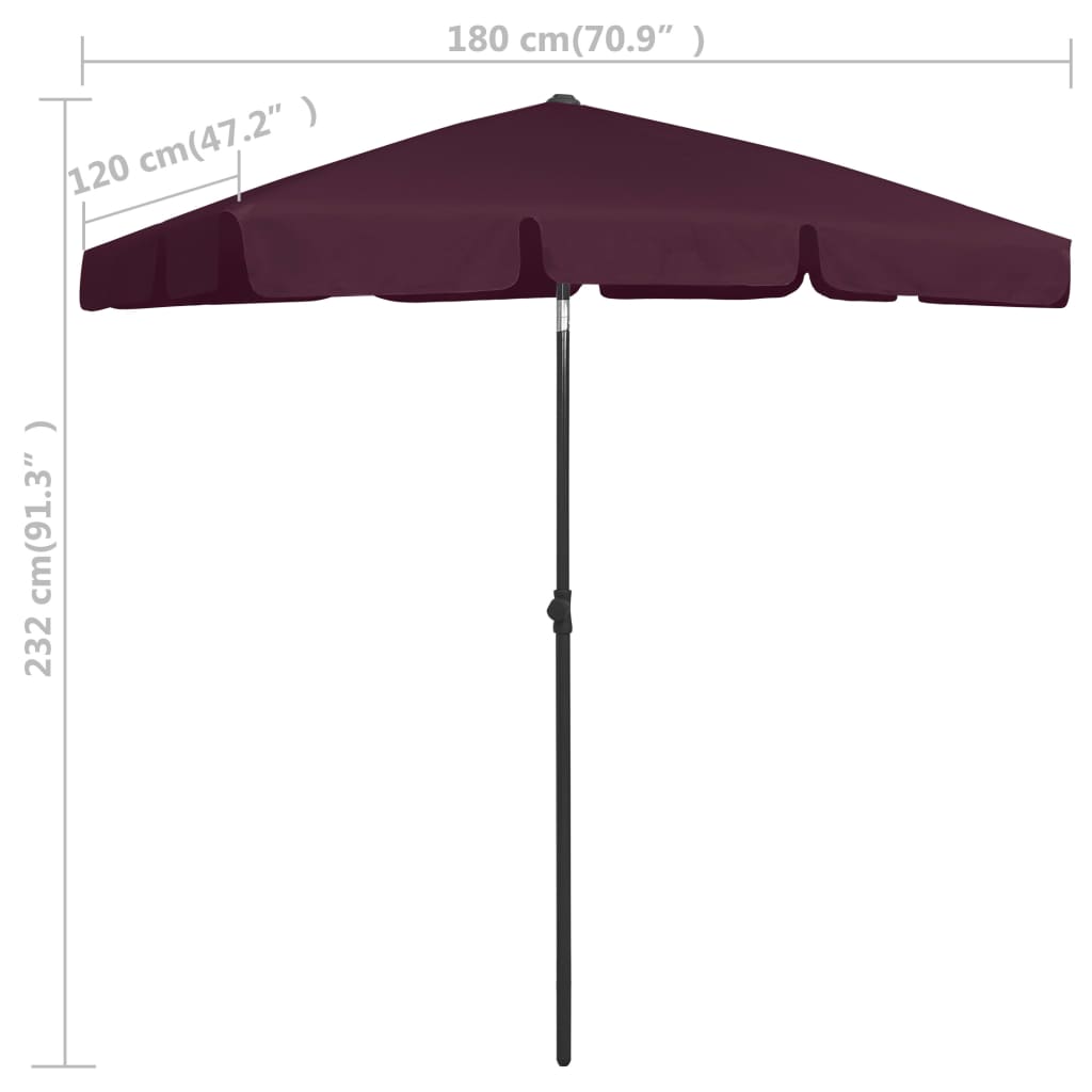 Strandparasol 180X120 Cm Bordeauxrood 180 x 120 cm