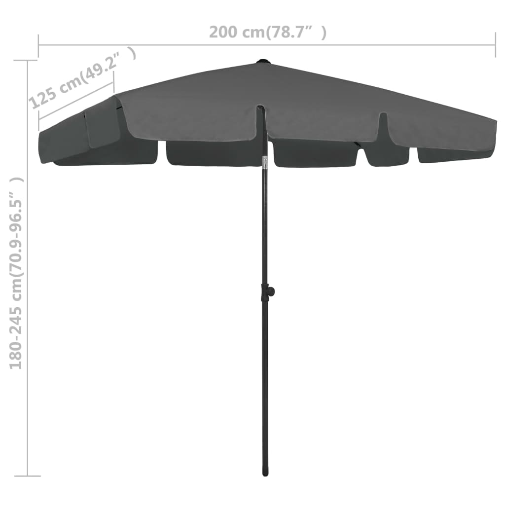 Strandparasol 200X125 Cm Antracietkleurig 200 x 125 cm