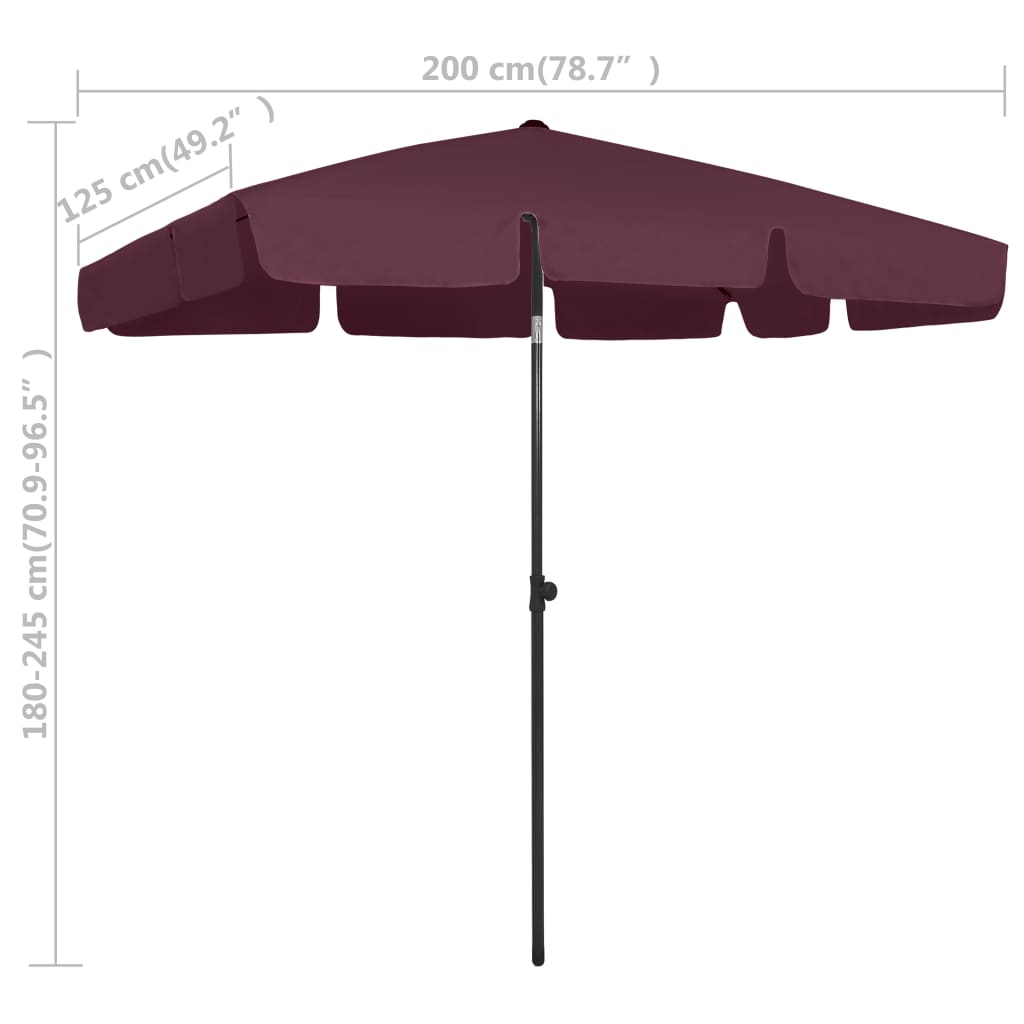 Strandparasol 200X125 Cm Bordeauxrood 200 x 125 cm