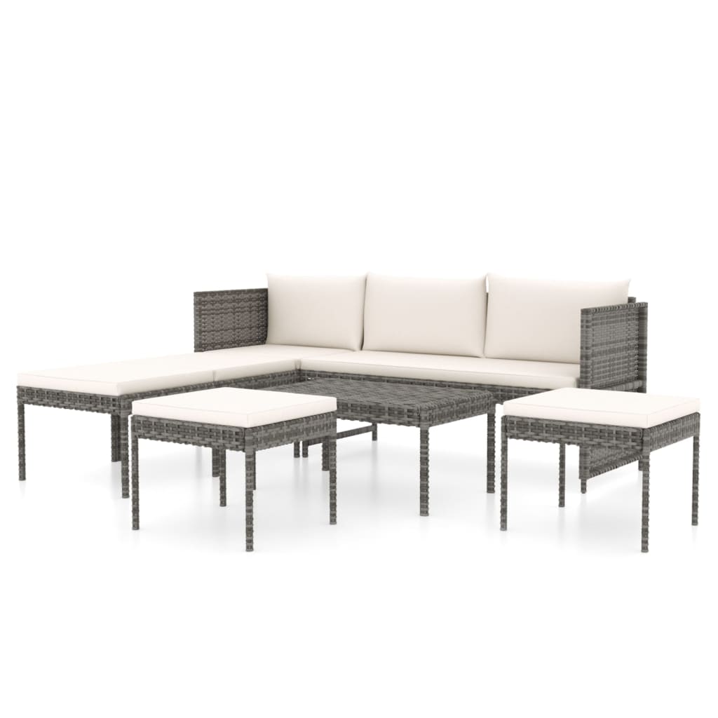 6-Delige Loungeset Met Kussens Poly Rattan Grijs 1