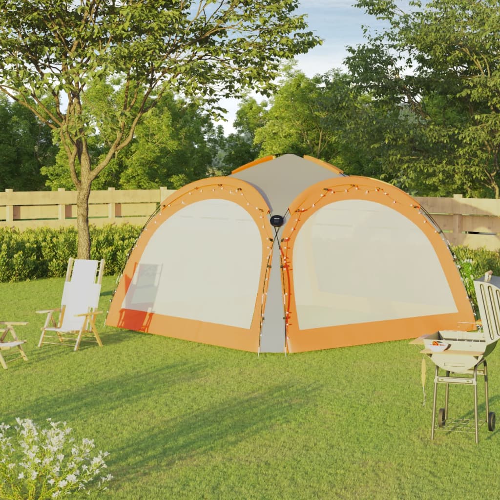 Partytent Met Led En 4 Zijwanden 3,6X3,6X2,3 M Grijs en oranje