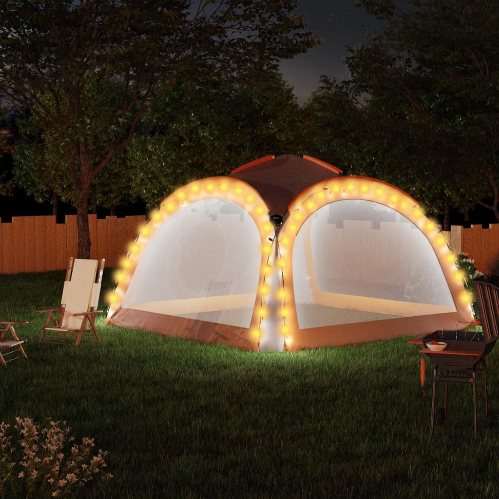 Partytent Met Led En 4 Zijwanden 3,6X3,6X2,3 M Grijs en oranje