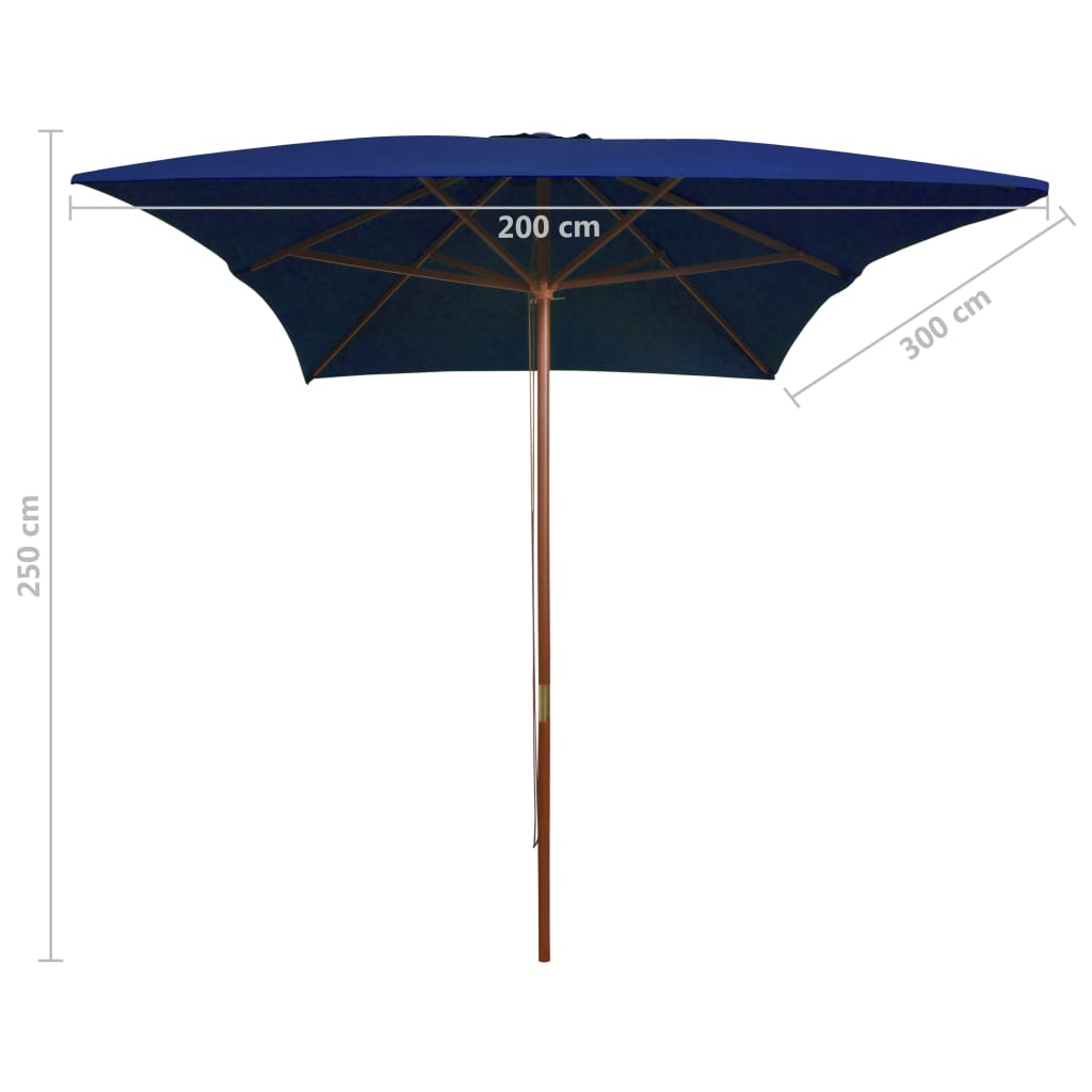 Parasol Met Houten Paal 200X300 Cm Blauw