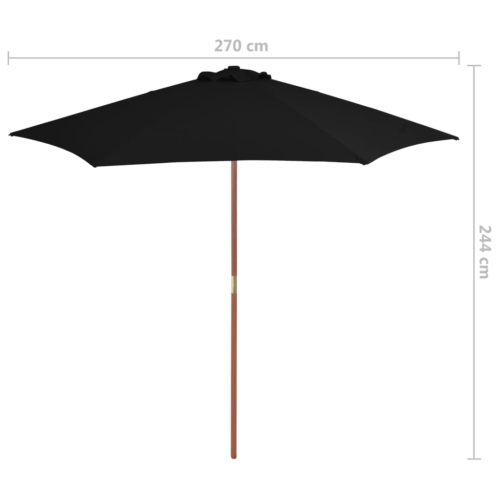 Parasol Met Houten Paal 270 Cm Zwart