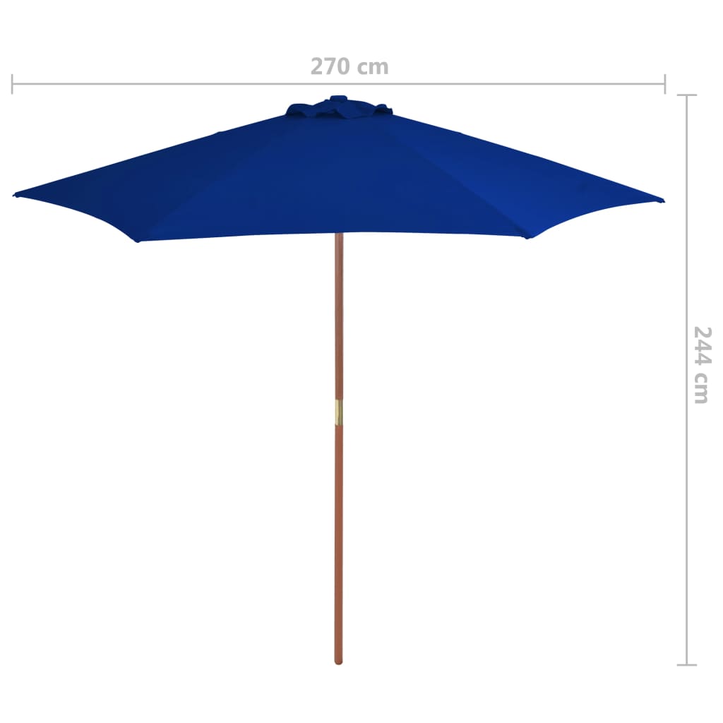 Parasol Met Houten Paal 270 Cm Blauw