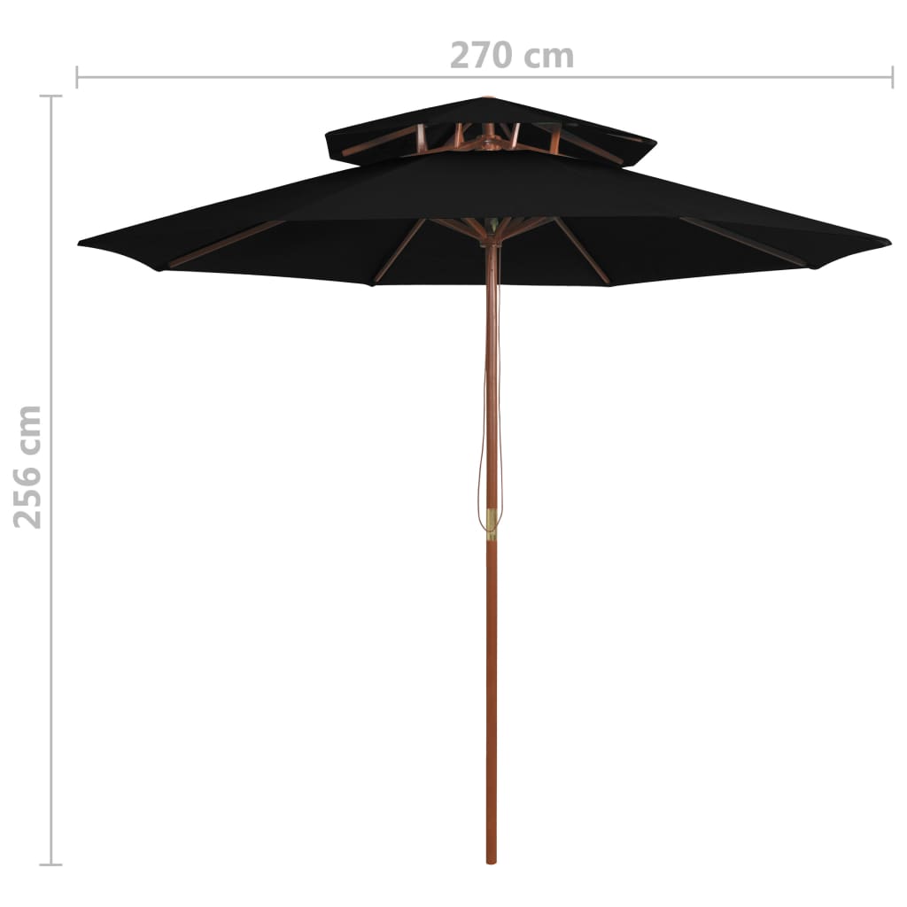 Parasol Dubbeldekker Met Houten Paal 270 Cm Zwart