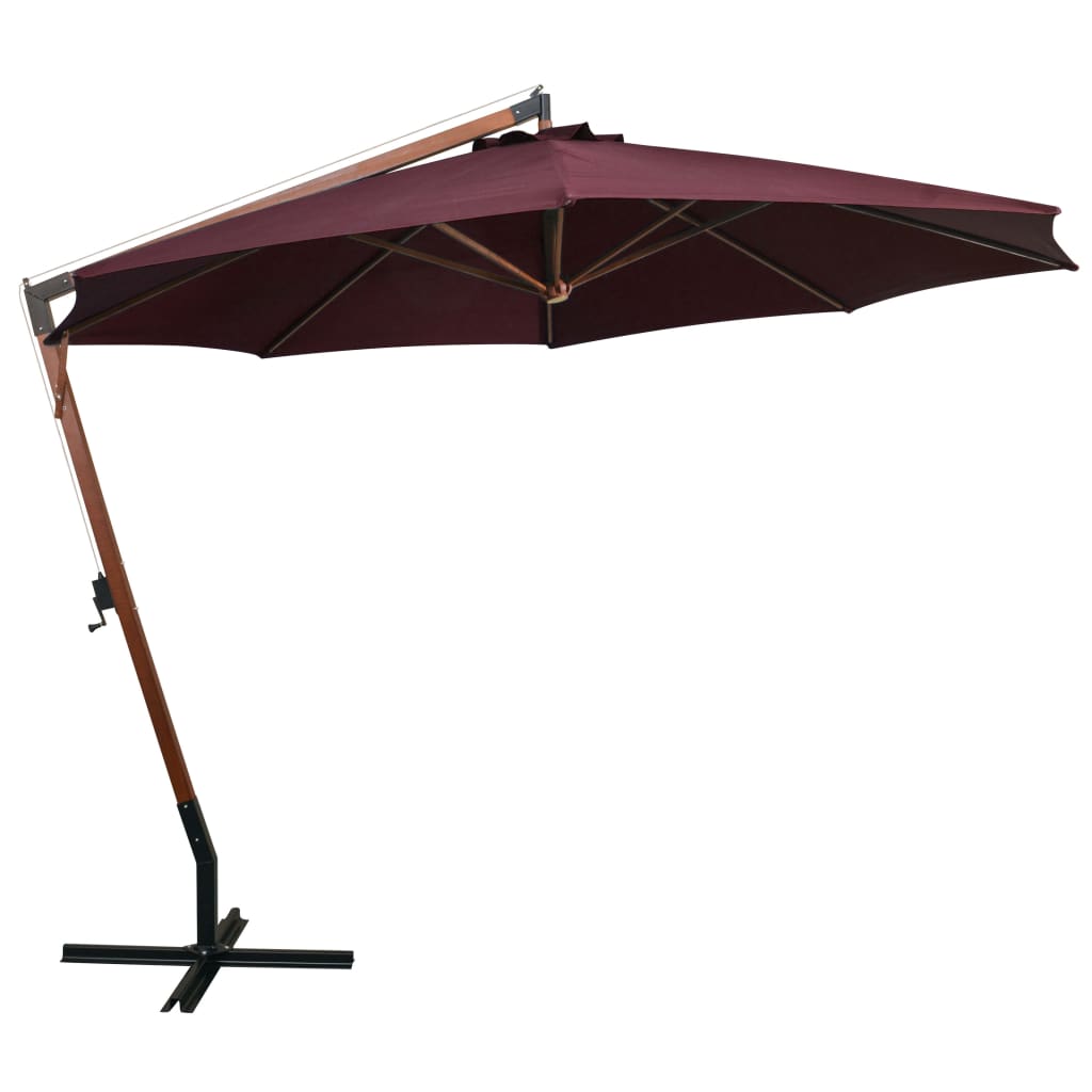 Zweefparasol Met Paal 3,5X2,9 M Massief Vurenhout Bordeauxrood 3.5 x 2.9 m