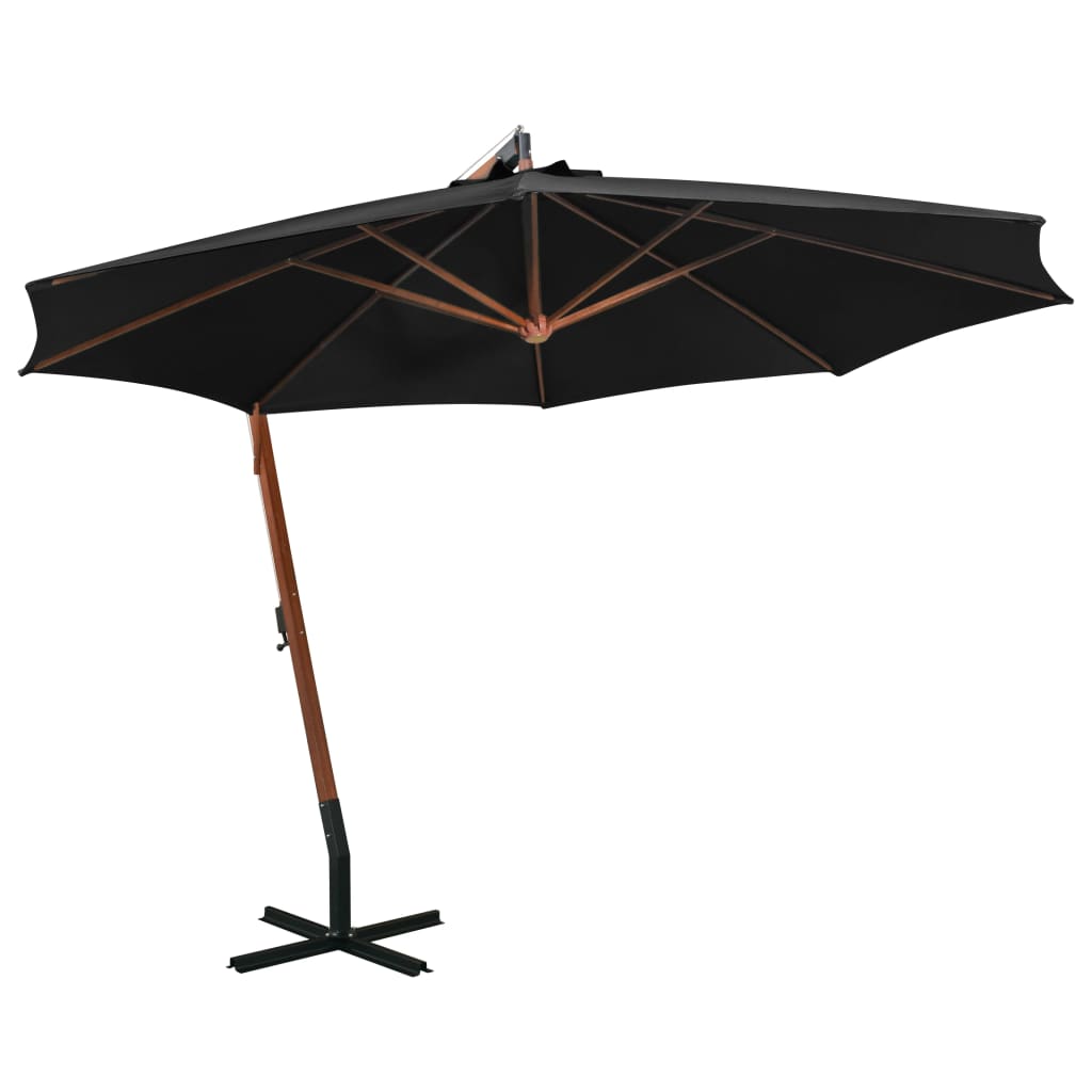 Zweefparasol Met Paal 3,5X2,9 M Massief Vurenhout Zwart 3.5 x 2.9 m