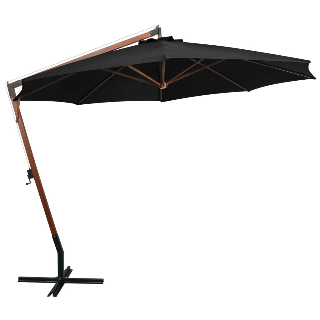 Zweefparasol Met Paal 3,5X2,9 M Massief Vurenhout Zwart 3.5 x 2.9 m