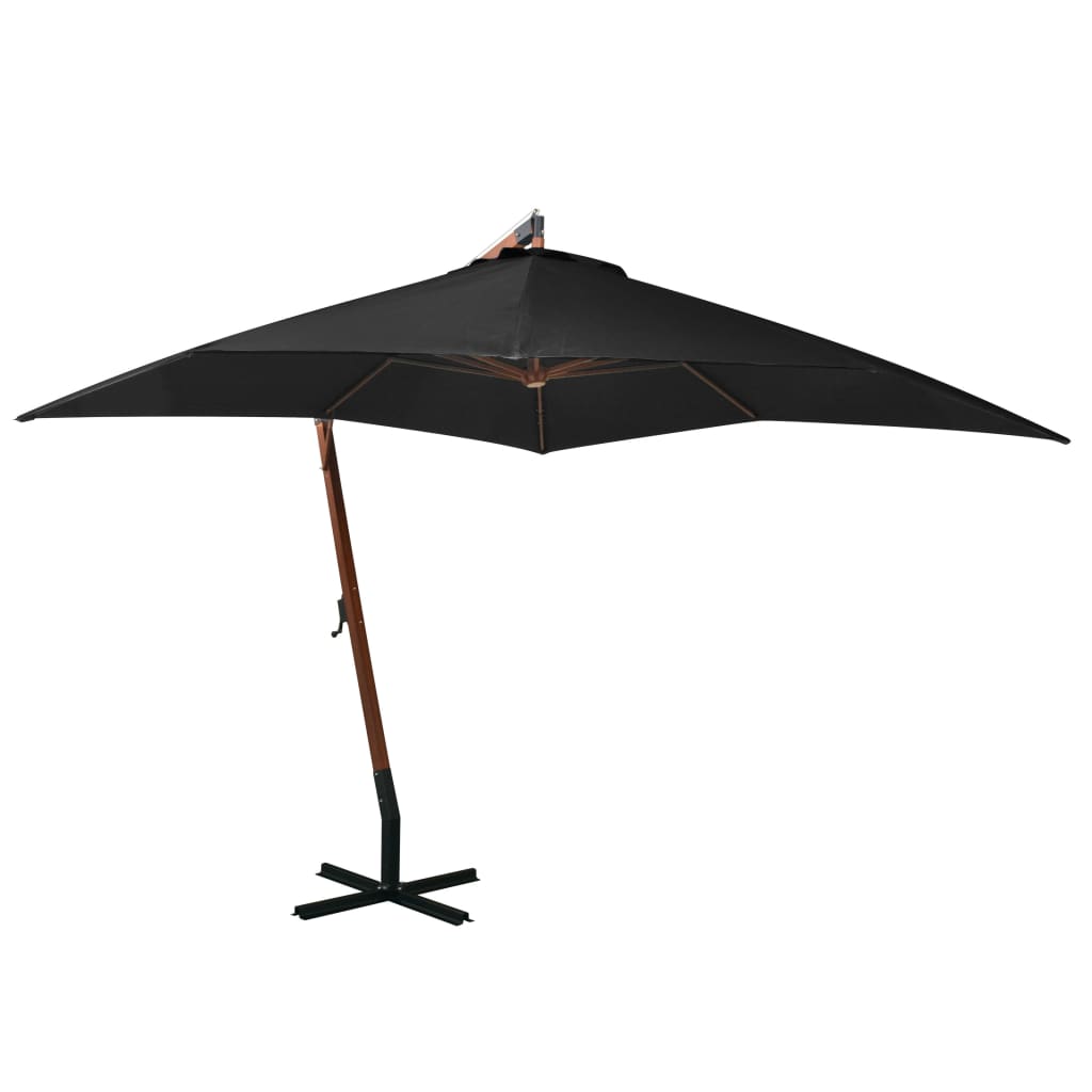 Zweefparasol Met Paal 3X3 M Massief Vurenhout Zwart 3 x 3 m