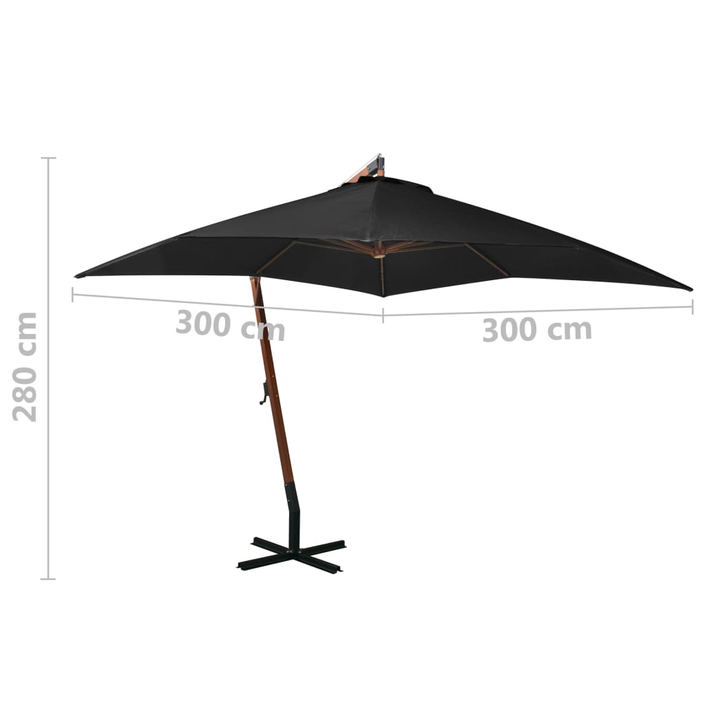 Zweefparasol Met Paal 3X3 M Massief Vurenhout Zwart 3 x 3 m