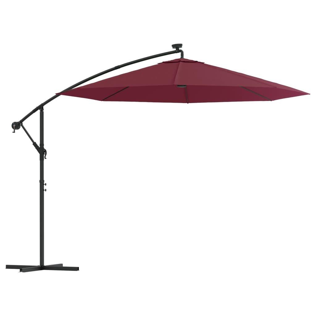 Zweefparasol Met Led-Verlichting En Stalen Paal Wijnrood 300 cm