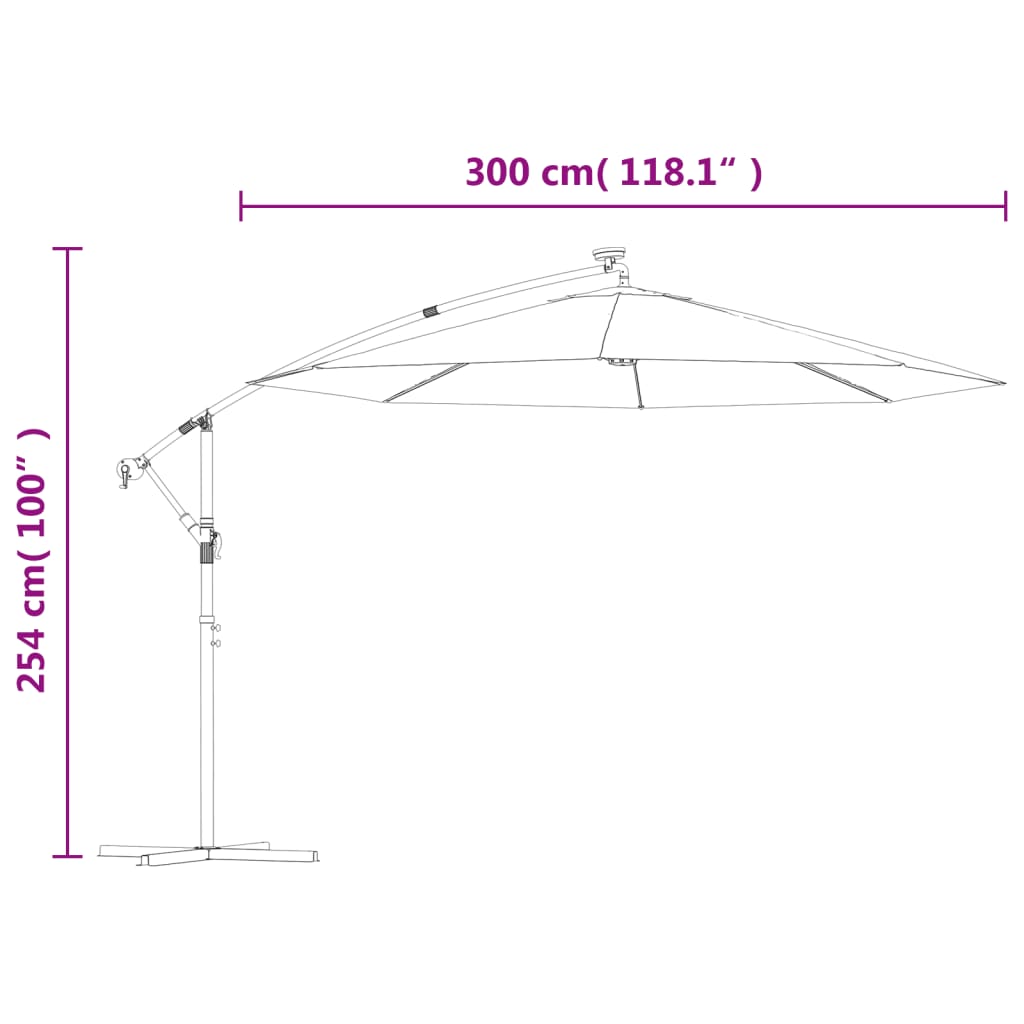 Zweefparasol Met Led-Verlichting En Stalen Paal Terracotta 300 cm