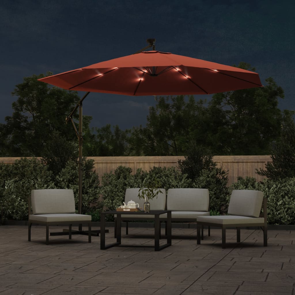 Zweefparasol Met Led-Verlichting En Stalen Paal Terracotta 300 cm