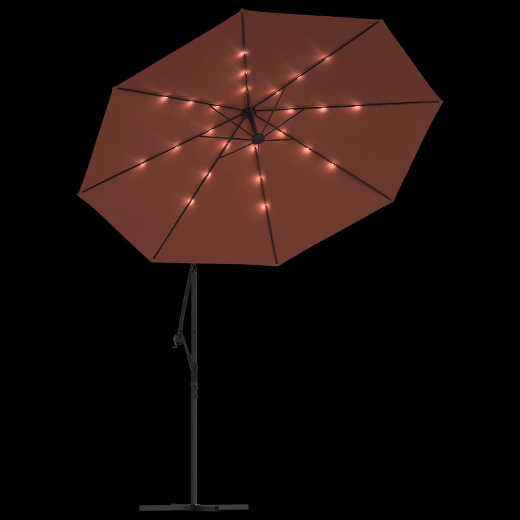 Zweefparasol Met Led-Verlichting En Stalen Paal Terracotta 300 cm