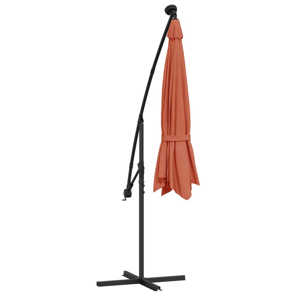 Zweefparasol Met Led-Verlichting En Stalen Paal Terracotta 300 cm