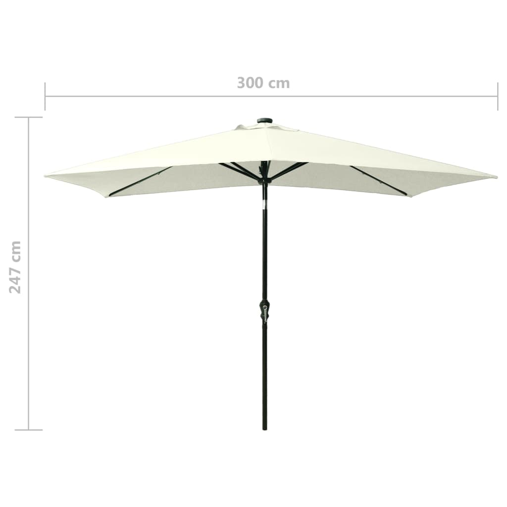 Parasol Met Led's En Stalen Paal 2X3 M Zandkleurig