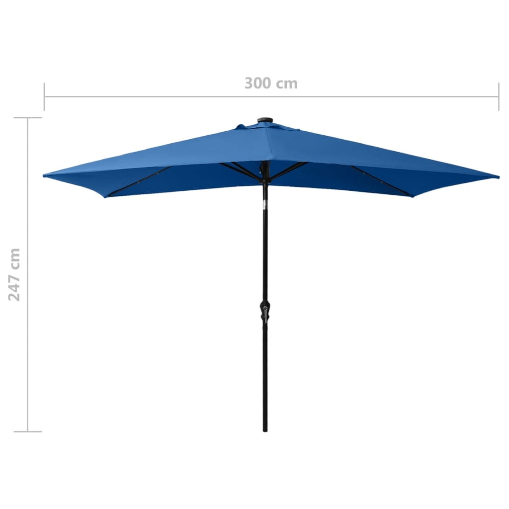 Parasol Met Led's En Stalen Paal 2X3 M Azuurblauw azure blue