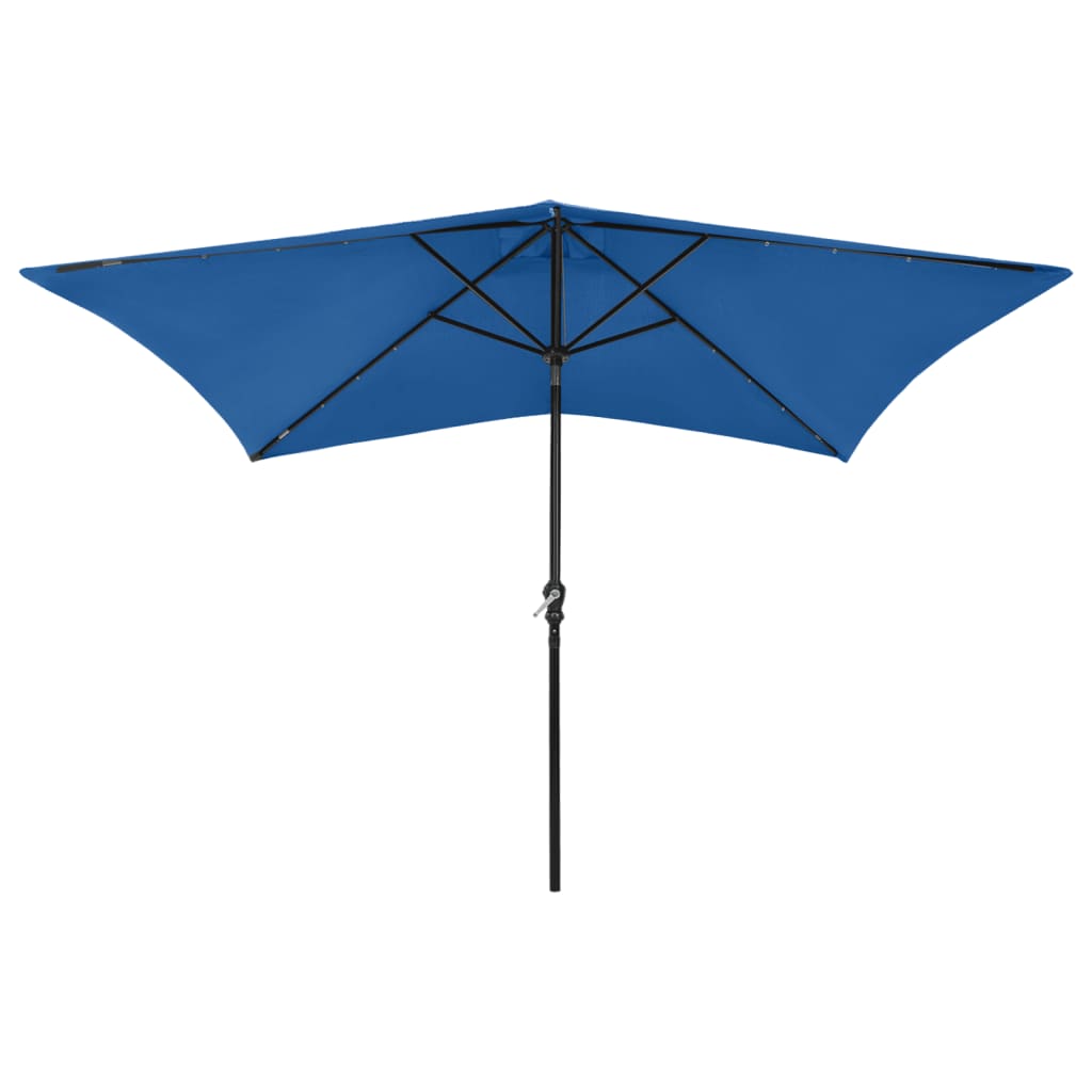 Parasol Met Led's En Stalen Paal 2X3 M Azuurblauw azure blue