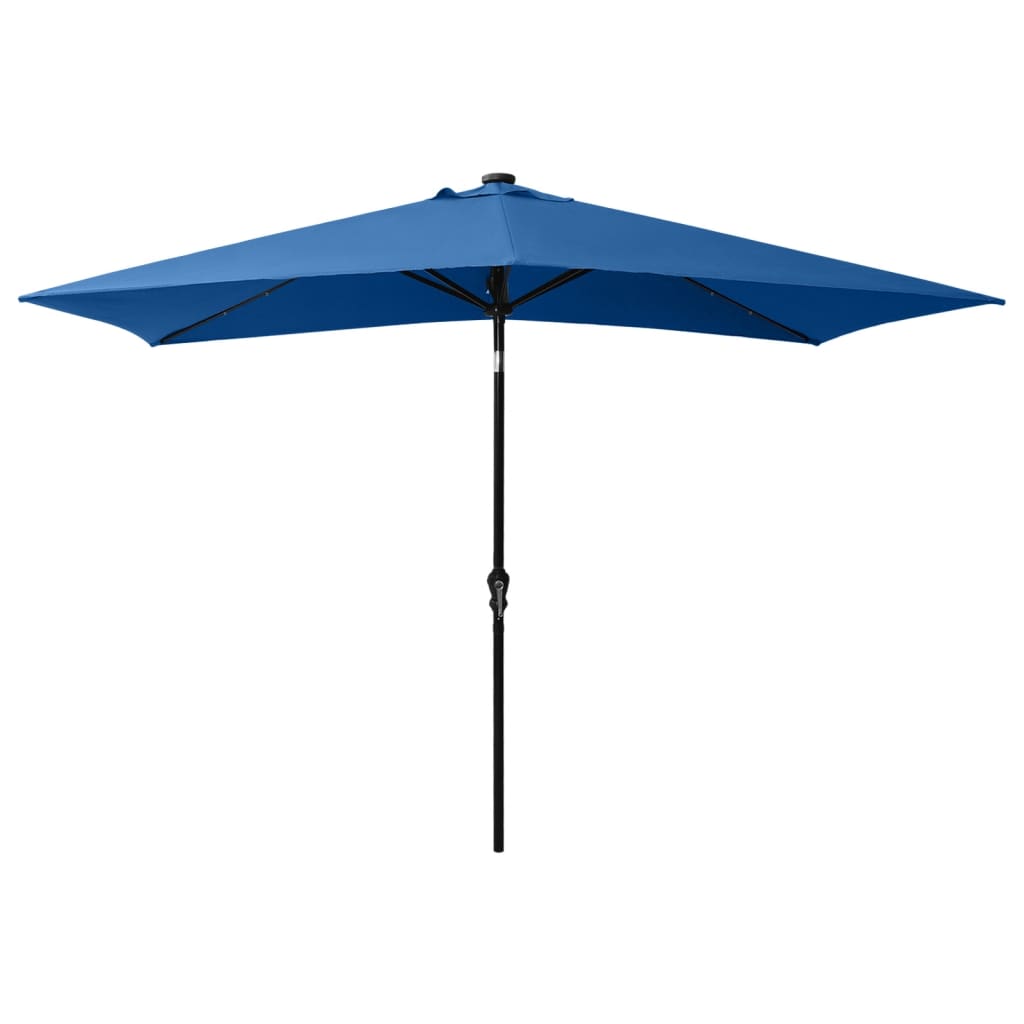 Parasol Met Led's En Stalen Paal 2X3 M Azuurblauw azure blue