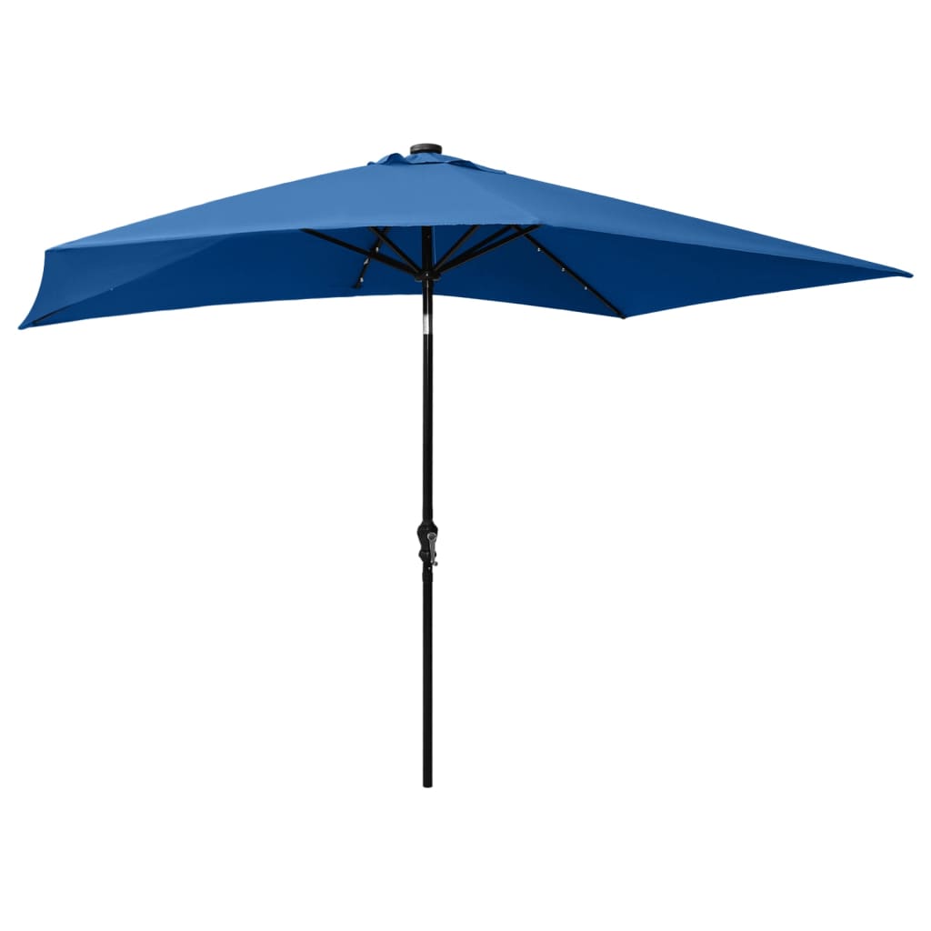 Parasol Met Led's En Stalen Paal 2X3 M Azuurblauw azure blue