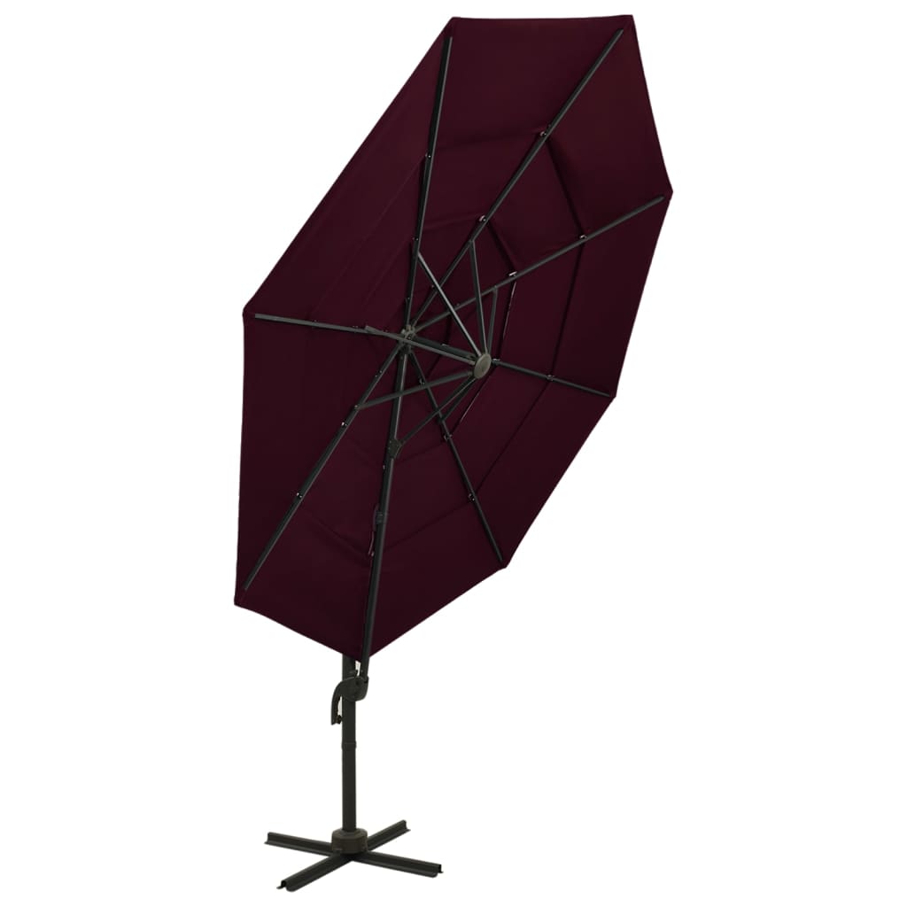 Parasol 4-Laags Met Aluminium Paal 3X3 M Bordeauxrood